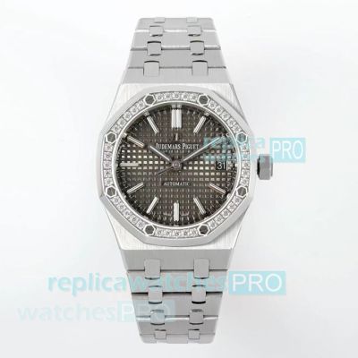 IPF 1-1 Clone Audemars Piguet Royal Oak 15450ST Swiss 3120 Grey Dial Diamond Watch 37mm 
